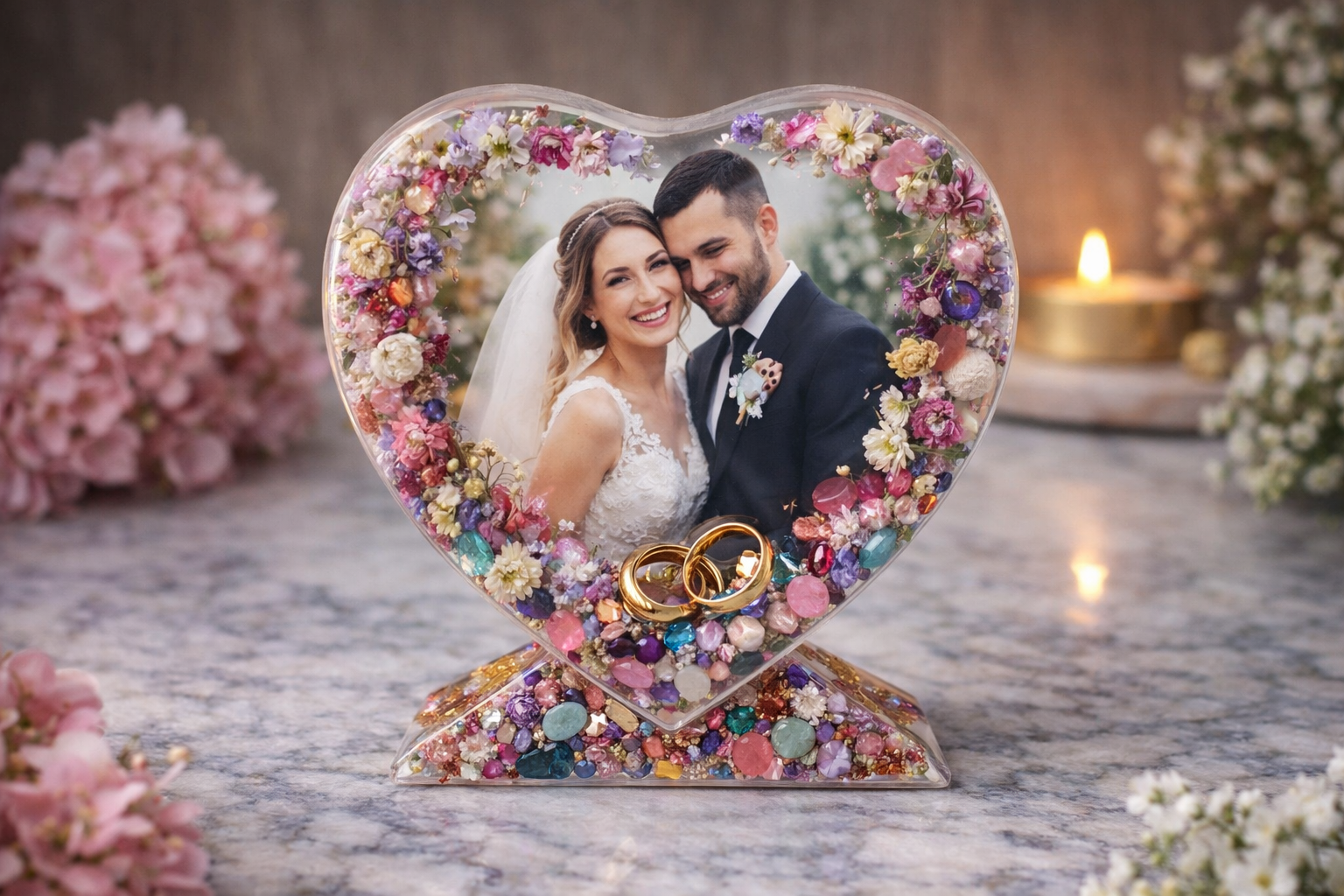 Porta-retrato Coração em Resina Epóxi